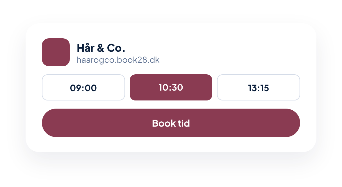 Eksempel på en salons bookingside med ledige tider