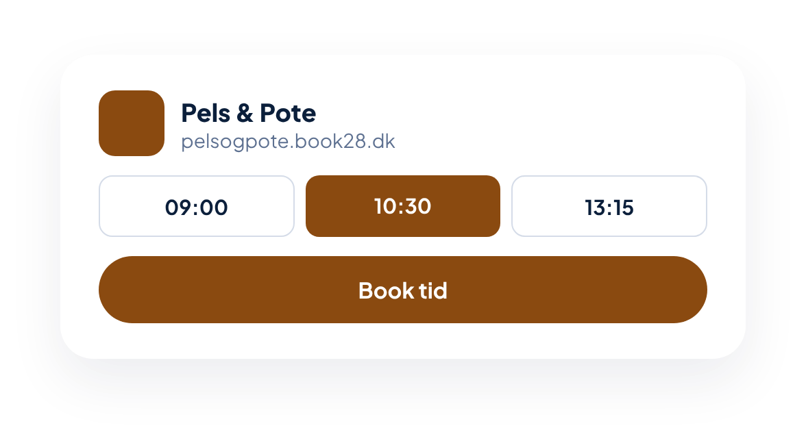 Eksempel på en hundesalons bookingside med ledige tider